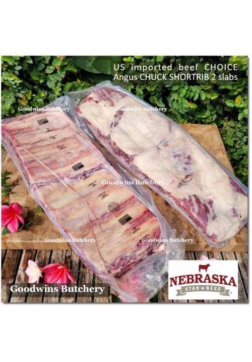 Beef rib shortrib CHUCK SHORT RIB 5ribs frozen US USDA choice Angus Nebraska ORIGINAL BAG 2 slabs +/- 3.5 kg 20x8" 50x20cm (price/kg)